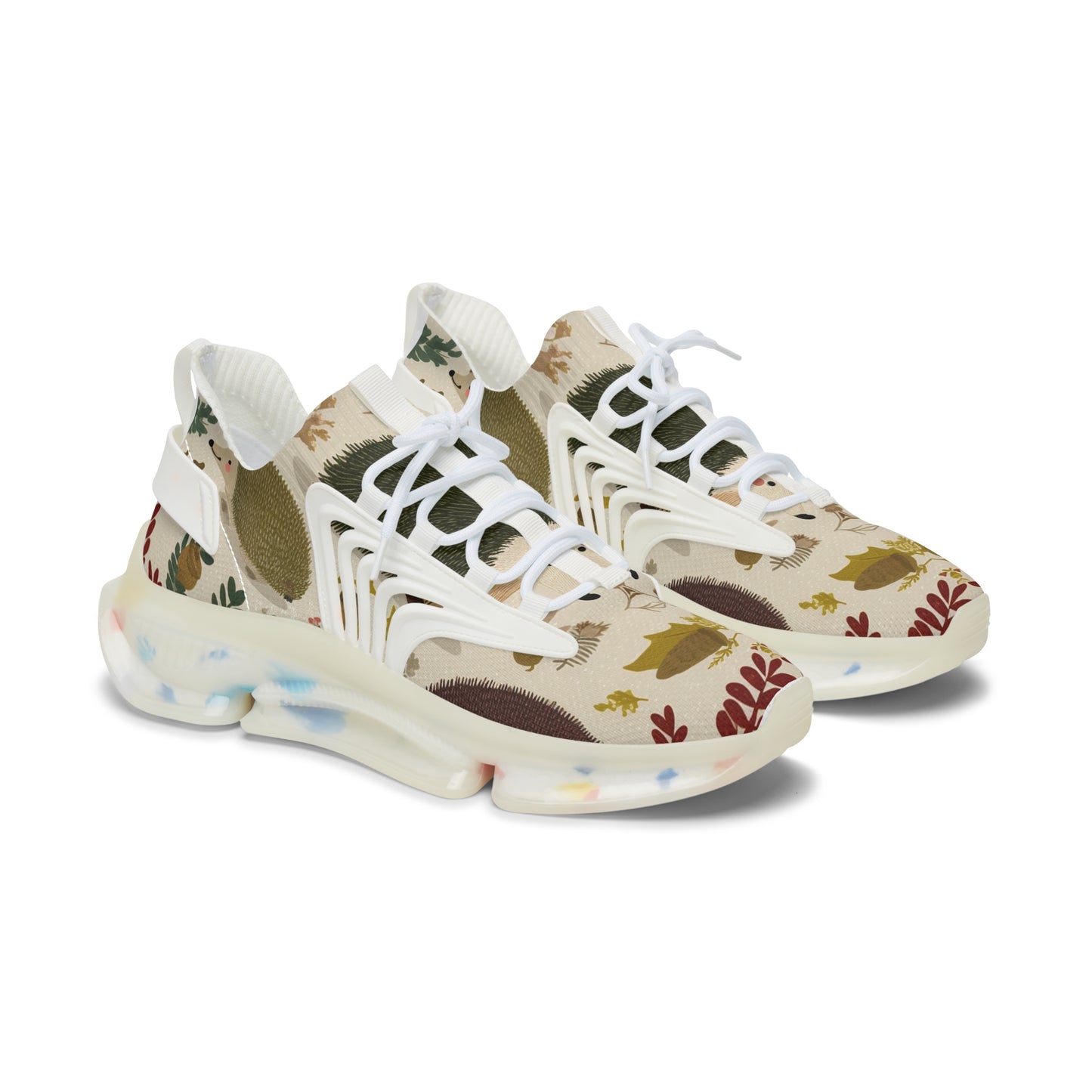 Women's Fall Hegehog Mesh Sneakers — Breathable Athletic Shoes with Fall Hegehog Print