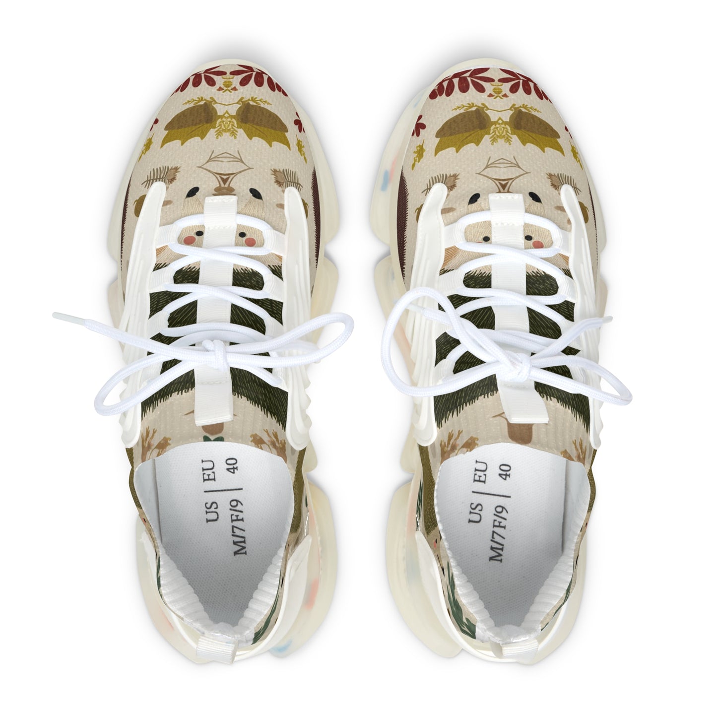 Women's Fall Hegehog Mesh Sneakers — Breathable Athletic Shoes with Fall Hegehog Print