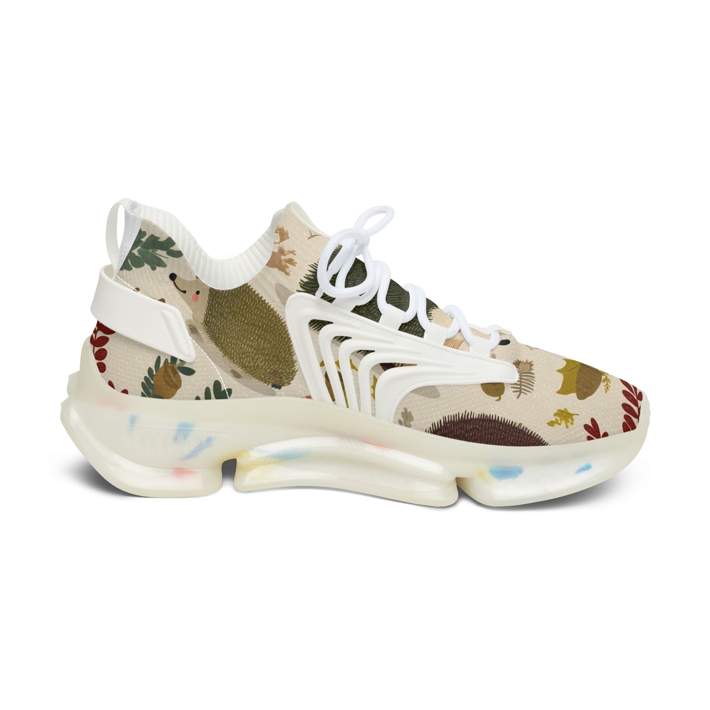 Women's Fall Hegehog Mesh Sneakers — Breathable Athletic Shoes with Fall Hegehog Print